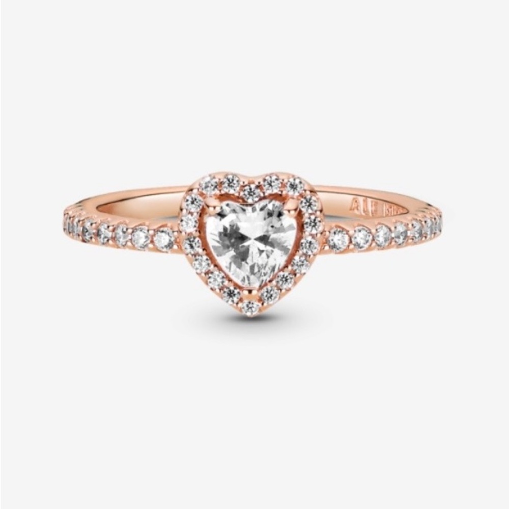 Pandora Sparkling Elevated Heart Ring in a 14k rose gold-plat-ed